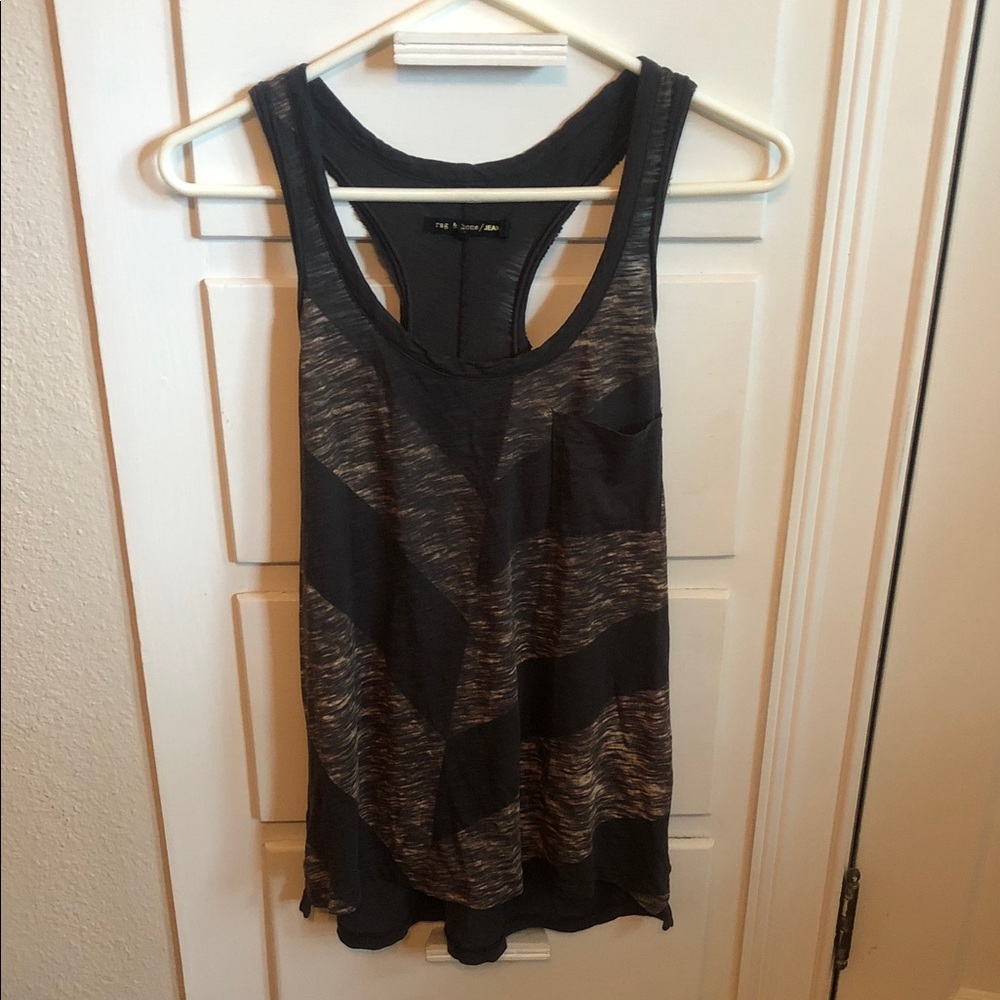 Free People Black and Heathered Gray Striped Racerback Tank